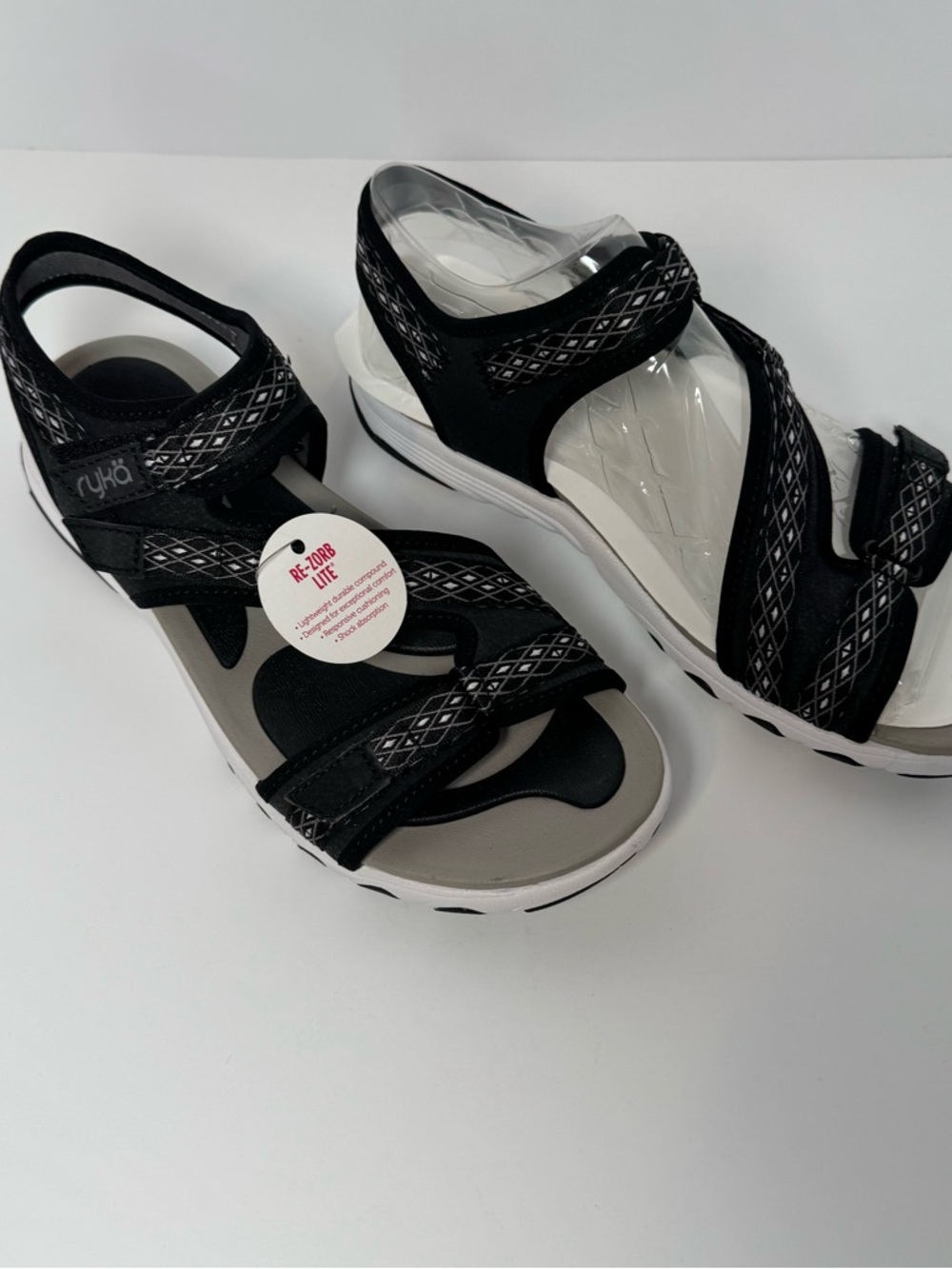 Ryka Re-Zorb Lite Black and White Sport Sandals with Cushioned Footbed - Picture 2 of 7